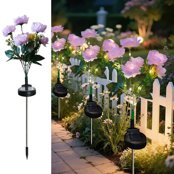Solar Peony Simulation Flower Lamp - Waterproof Outdoor Garden Decoration with Smart Light Control, Bright LED Lighting, and Durable Battery for Enhanced Ambience in Patios and Landscaped Areas