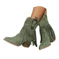 thumbnail image 3 of UngA Cowboys Boots for Women Western Fringe Cowgirl Boots Mid Calf Snip Toe Boot With Chunky Heel Green,Size 9, 3 of 7