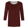 thumbnail image 4 of 3/4 Length Sleeve Womens Tops Horkkom Casual Solid Color Round Neck Blouses Loose Pullover Ladies Tops, Gifts for Women, 4 of 5