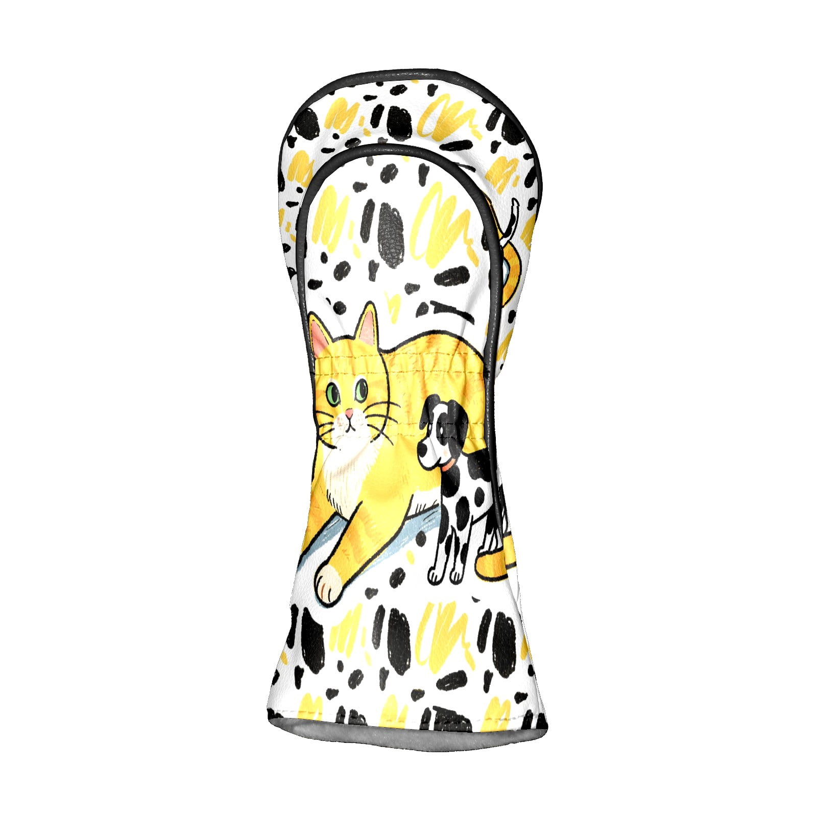 Golf Club Covers, Yellow Pets Premium PU Leather Driver Hybrid Putter Head Covers with Velvet Lining, Waterproof Golf Gifts for Men Women