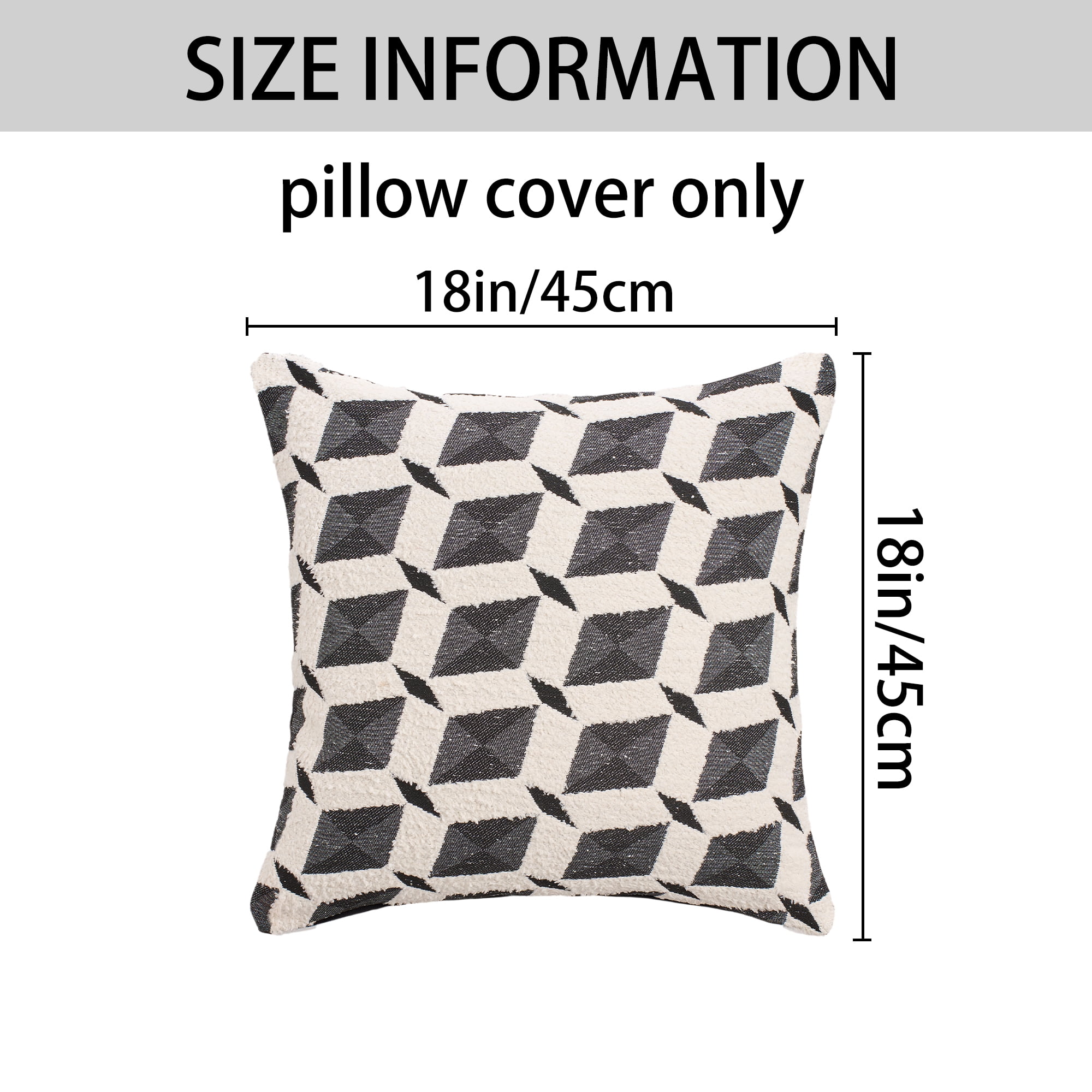 Unique Bargains Pack of 2 Square Diamond Pattern Chenille Throw Pillow Covers Black