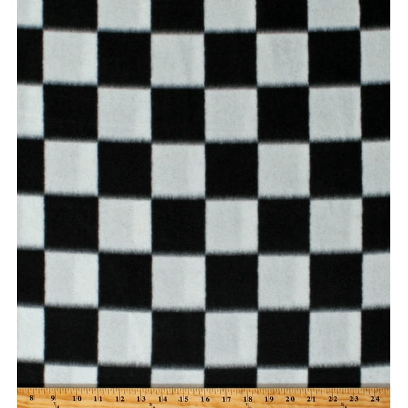 Fleece Racing Check Black and White Checks Checkered Squares Fleece Fabric Print by the Yard (7968M-11C)