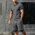 thumbnail image 6 of Gytharion 2 Piece Summer Tracksuits for Men V Neck Short Sleeve Shirt with Drawstring Elastic Waist Shorts Sets Soild Color Athletic Outfits, 6 of 8