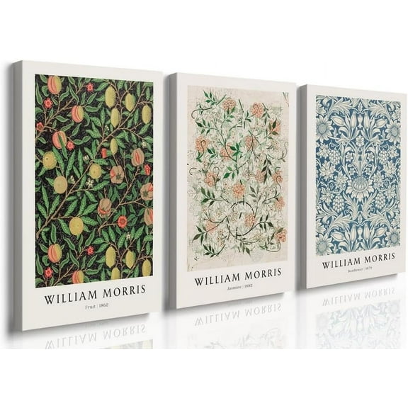 Hieng William Morris Animal Wall Art Set of 3 Fox Rabbit Owl Canvas Posters Prints Forest Wild Animal Pictures Paintings Gothic Botanical Floral Wall Decor for Bedroom Dark Academia Decor Unframed