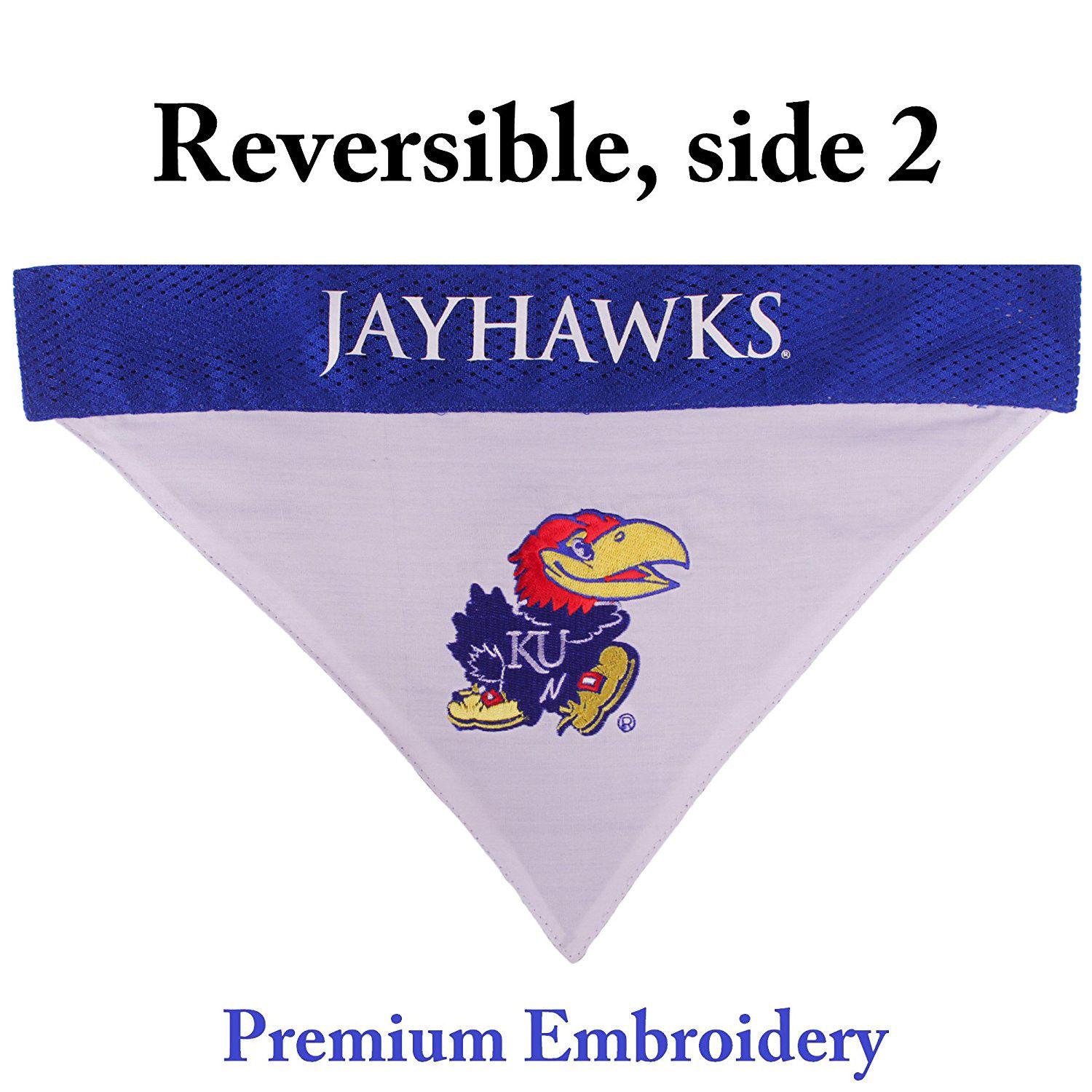 Pets First Collegiate Kansas Reversible Bandana -Home & Away Mesh & Premium Embroidery For Dogs & Cats