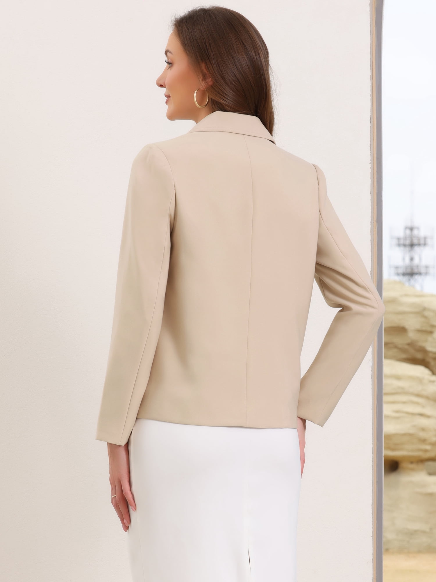 DARING DIVA Women's Double Breasted Long Sleeve Work Jacket Office Suit L Beige