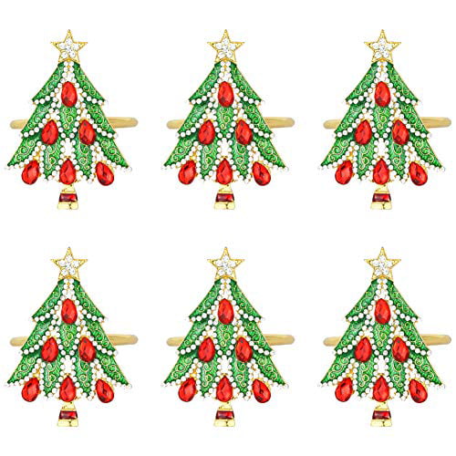 Frjjthchy Christmas Napkin Rings Set of 6 Reusable Napkin Holder for Gift Wedding Holiday Party Dinner Table Decor Gold Christmas Tree 