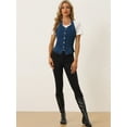 thumbnail image 4 of DARING DIVA Women's Halter Neck Button Down Backless Jean Waistcoat XS Dark Blue, 4 of 6
