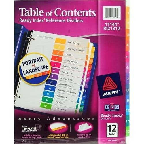 Avery Ready Index Table of Contents Paper Divider, Color, 12Tab (11194