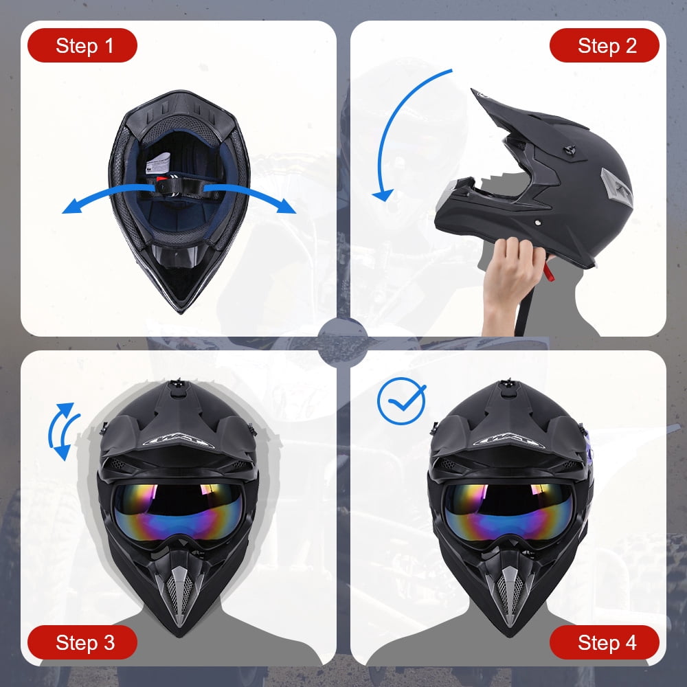 Oumurs DOT Motocross Motorcycle Helmet, Black ABS, Open Face, Unisex Adult with Goggles, Gloves, Mask