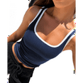 thumbnail image 3 of Womens Summer Square Neck Ribbed Slim Fitted Spaghetti Strap Tank Tops Navy Blue M, 3 of 7
