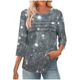 thumbnail image 5 of JTZGDY Women's 3/4 Length Sleeve Tops Dressy Casual Ruched Pleated Blouses Cute Floral Printed Crewneck Graphic T-Shirts Loose Curved Hem Tunic Fall Outfit Tshirts Clothes Dark Gray L, 5 of 7