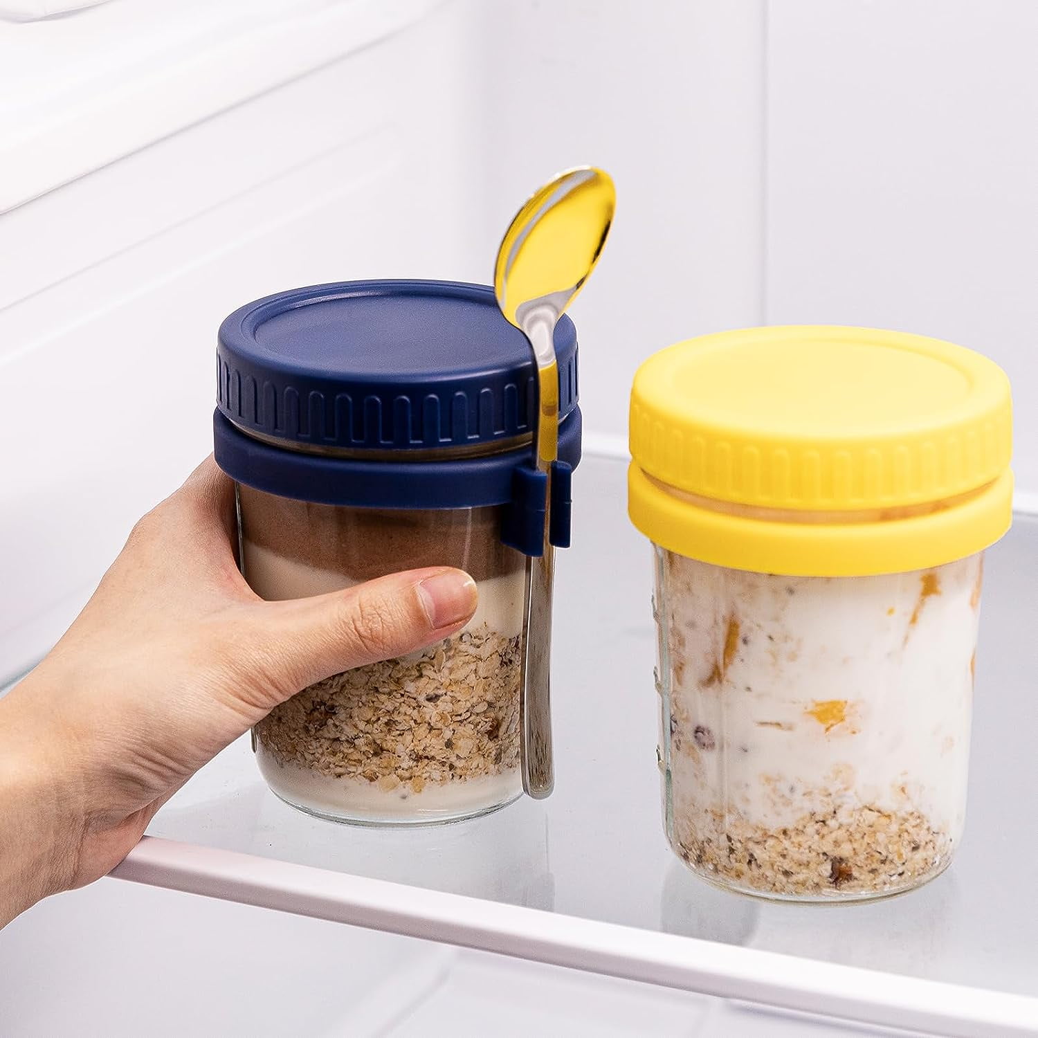 HBlife 4-Piece Overnight Oats Containers with Lids and Spoons, 16