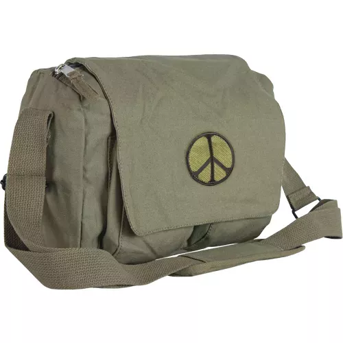 Bolso de hombro de salida retro con emblema de la paz - Verde oliva