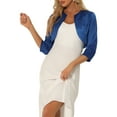 thumbnail image 1 of INSPIRE CHIC Boléro de Soirée Élégant pour Femme à devant Ouvert, Manches 3/4, Cardigan en Satin, Bleu, TP, 1 of 5