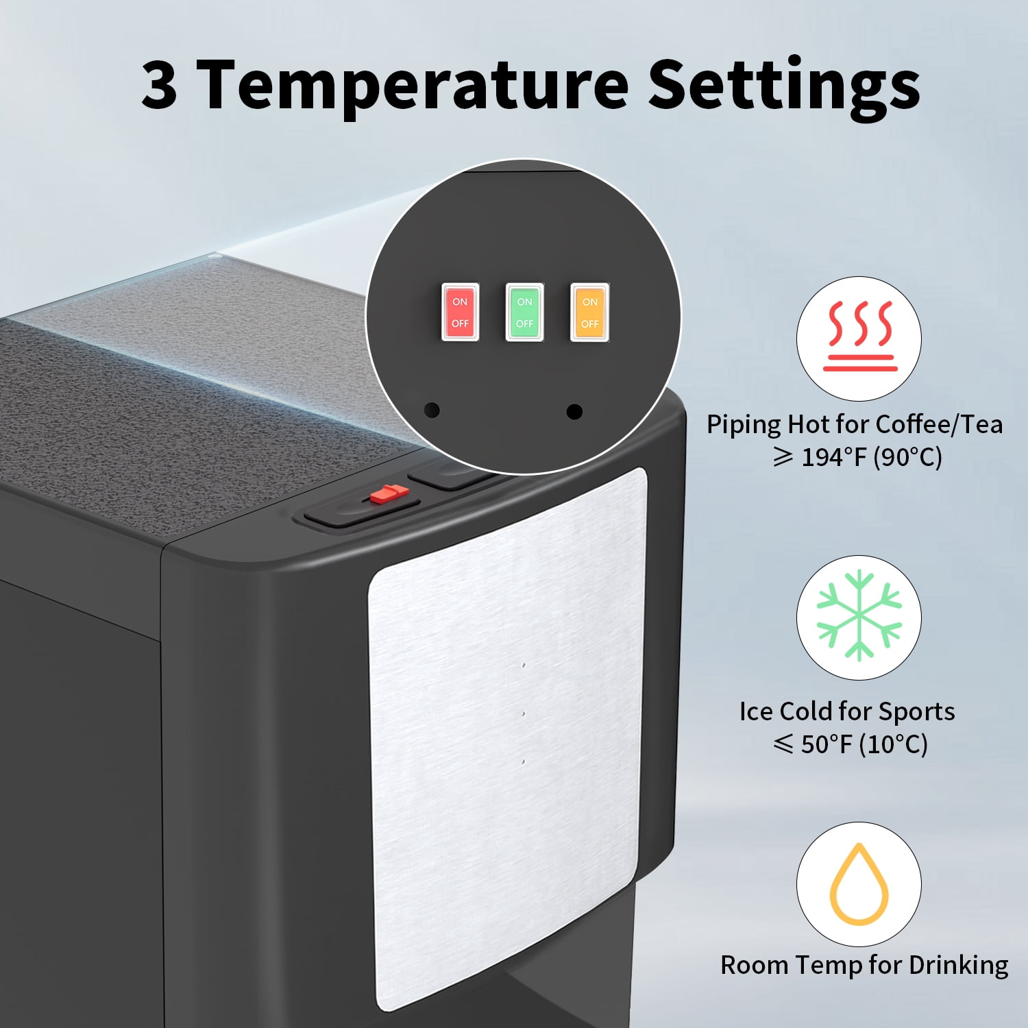 Stainless Steel Bottom Load Water Dispenser with LED Display, Water Cooler Equipped 3 Settings & Safety Lock Fits 5 Gal Bottle for Home/Office/Kitchen