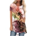 thumbnail image 1 of Pompotops Blouse d'Été pour Femmes Col Rond Ample Manches Courtes Imprimé Décontracté Liquidation, 1 of 5
