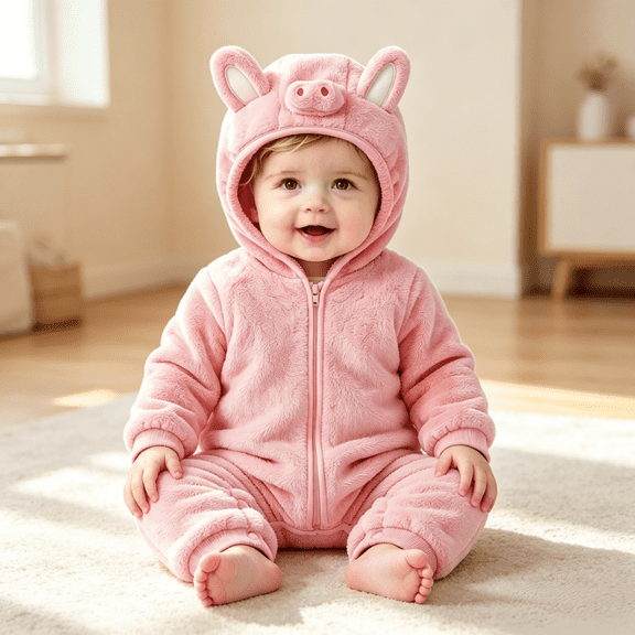XXWXYD Fuzzy Hooded Jumpsuit for Baby Girls Boys Toddlers Pink Pig Animal Romper with 3D Snout Ears and Full Zipper Soft Warm Outfit Cozy Soft Cozy