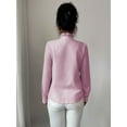 thumbnail image 4 of Women'S Button Down Shirt Stand Collar Ruffle Top Striped Long Sleeve Shirts Work Tops for Women Trendy Pink L, 4 of 5