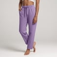 thumbnail image 2 of KPOPLK Woman Within Linen Pants Tall Cotton Linen Elastic Waisted Drawstring Button Casual Summer Cropped Trousers with Pockets Size XL,Purple, 2 of 6