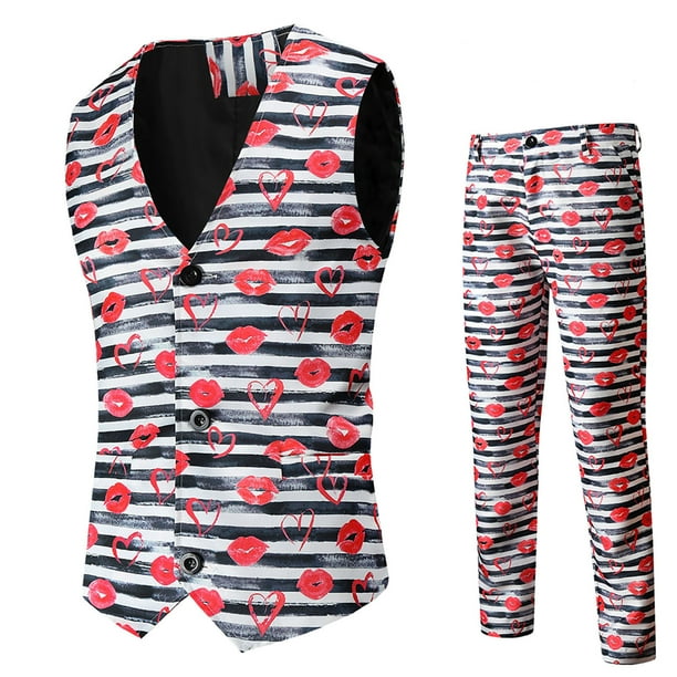 Chaleco de traje de día de San Valentín de moda para hombre + Pantalones de traje Traje de dos piezas Pompotops oipoqjl22339