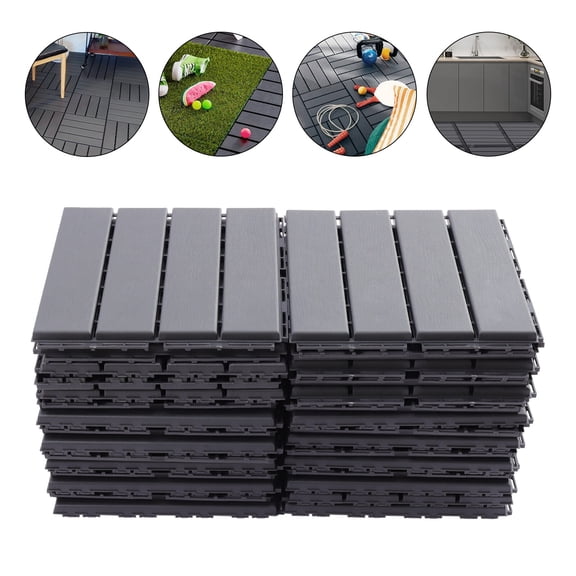 12"x12" Interlocking Deck Tiles, 30 Pack Outdoor Patio Floor Tiles Dark Gray for Garden, Balcony, Lawn