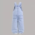 thumbnail image 4 of NIEWTR Girls' Casual Sleeveless Jumpsuits Spaghetti Strap Loose Romper Long Pants with Pockets Summer Pants(A01-Light Blue,7-8 Years), 4 of 8