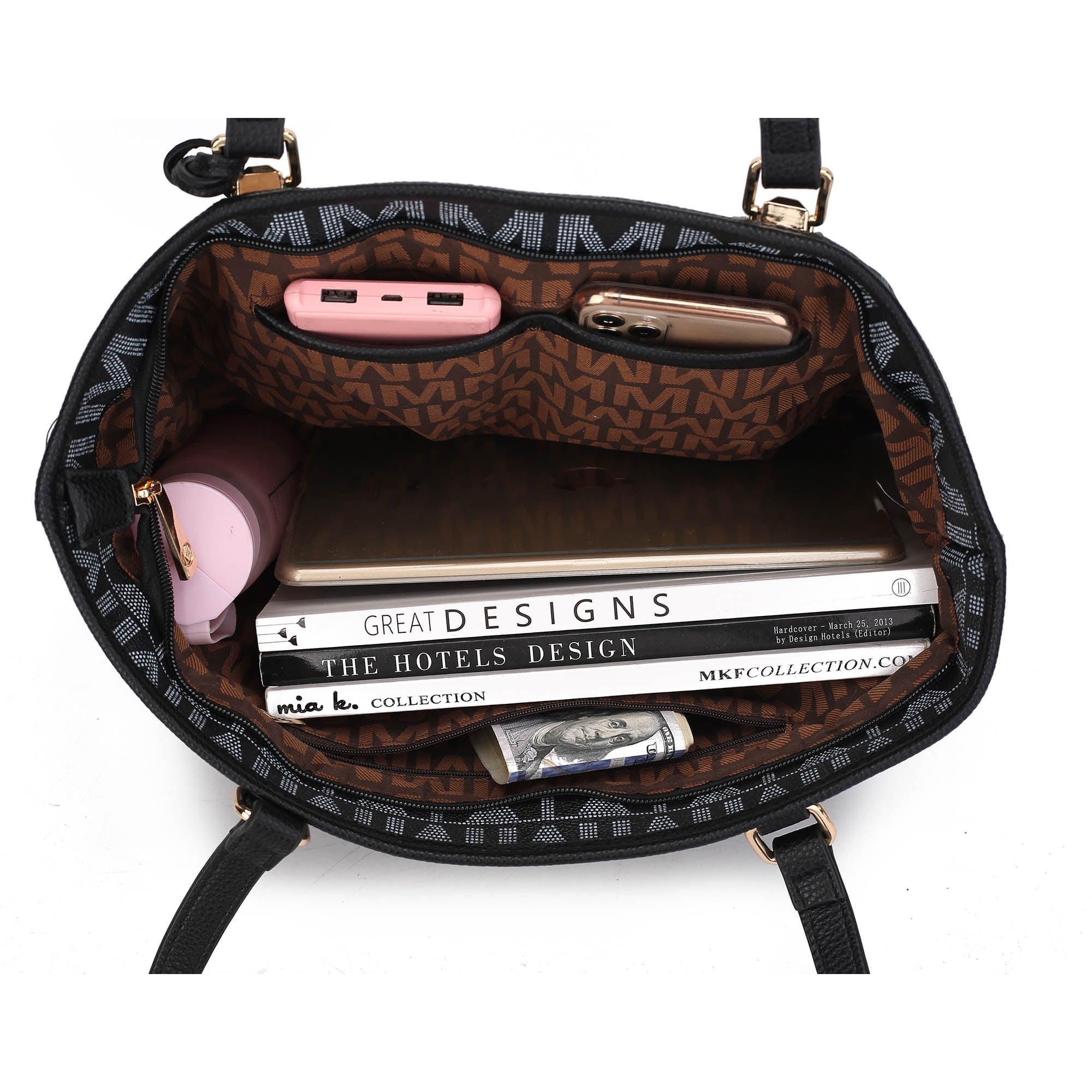 MKF Collection by Mia K. Marimar Women's Tote Bag with Pouch and Wristlet, Signature 4 Piece Set - Black