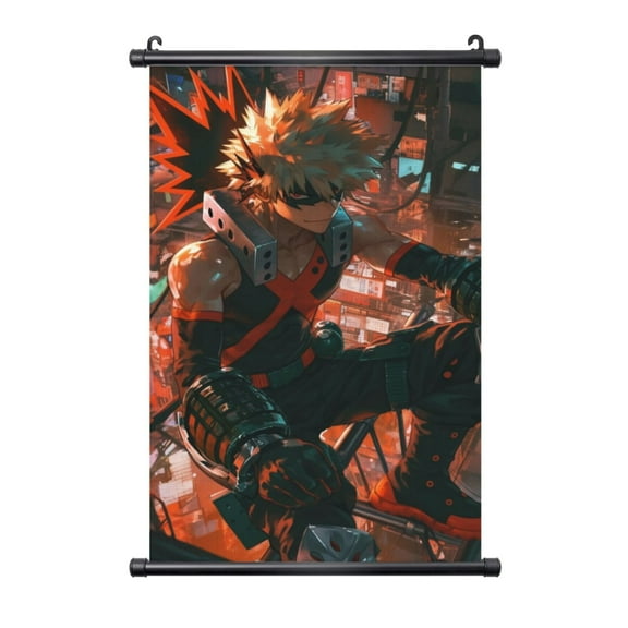 Katsuki Bakugo Hanging Poster Plastic Shaft Canvas Wall Hanging Banner Wall Art Painting Artwork Decor For Home Living Room Bedroom Office 16"X24"