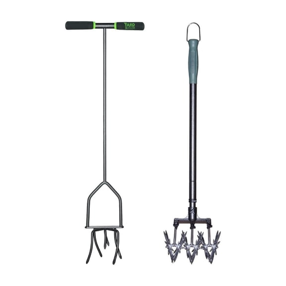 Yard Butler Garden Soil Cultivator Bundle - Long-Handled Hand Tiller and Rotary Garden Cultivator Set - Gardening Tools for Tilling, Mixing Soil or Planting - Suitable for Gardens, Lawns and Outdoor