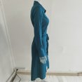 thumbnail image 4 of Vestido Vestido largo informal para mujer, manga larga, elegante vestido con gradas, cuello en V, traje de vacaciones Kuymtek Verde T L para Mujer, 4 of 8