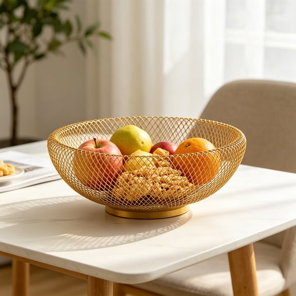 MMJ Metal Wire Mesh Fruit Bowl Multi Purpose Iron Storage Basket for Kitchen Vanity Makeup Cosmetic Organizer 9.84x3.94x3.54in