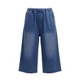 thumbnail image 6 of Eltusu Boys Denim Shorts, Casual Elastic Waist Straight Legs Below the Knee Capris Shorts Blue Size 8 T, 6 of 7