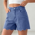 thumbnail image 6 of Women's High Waist Scalloped Hem Denim Shorts A-Line Relaxed Fit Shorts for Women Light Blue S, 6 of 8