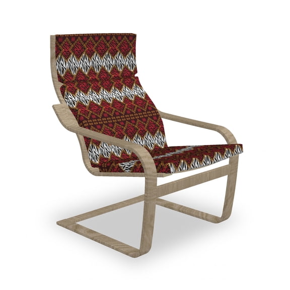 Safari Armchair Pad and Slipcover, Animal Skin Stripes in Diamond Pattern Native Art, 1 Piece Soft Cushion Replacement with Removable Cover, Red and Brown, by Ambesonne