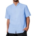 thumbnail image 3 of MIXUE Mens Casual Button Down Shirts Solid Color Stank Short Sleeve Casual Shirt Tops Sportswear,Blue,XXXL, 3 of 3