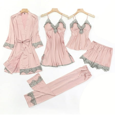 

Female Pajamas Set 5pcs Sleepwear Lace Comfortable Sleepwear Loungewear L 2
