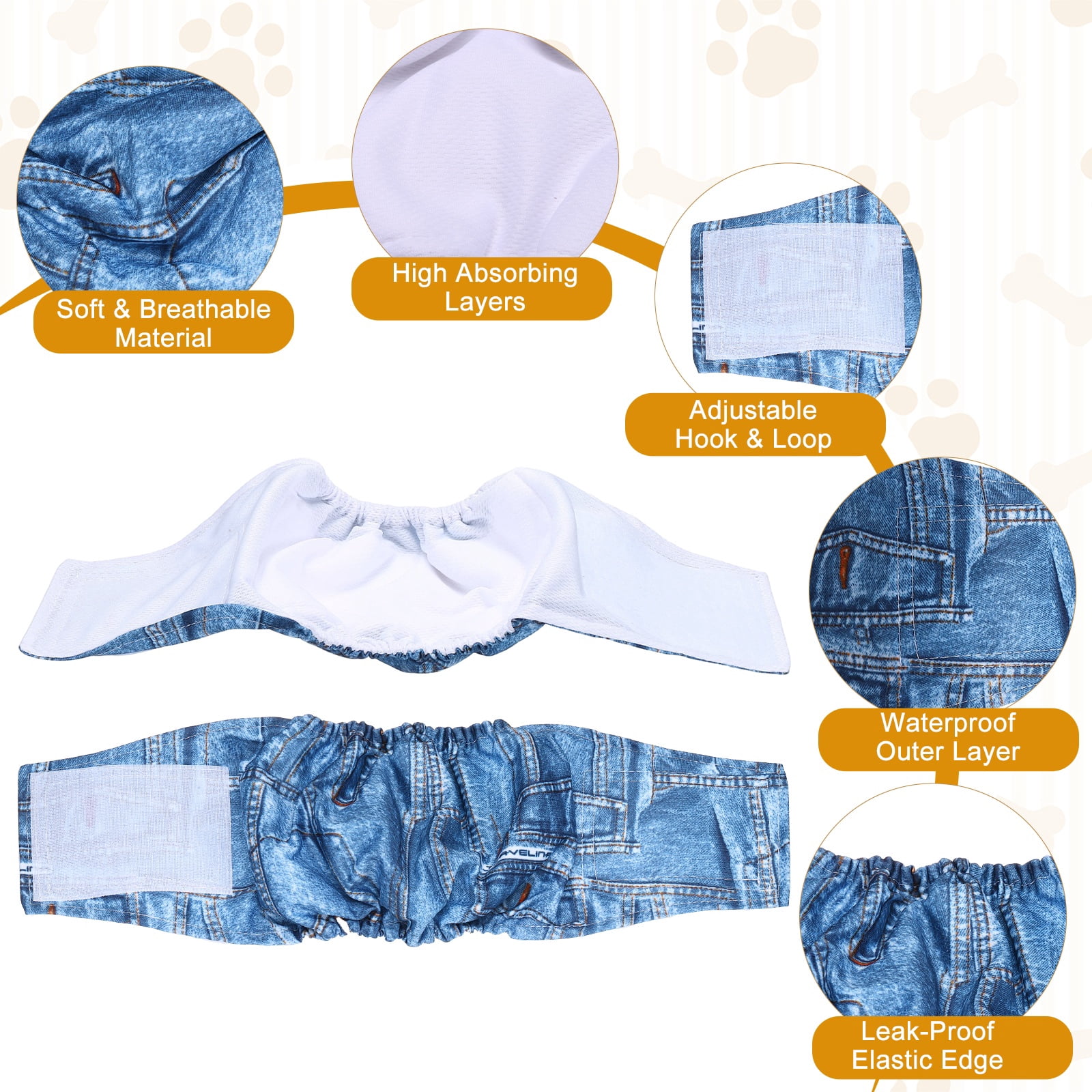 Uxcell Belly Bands for Male Dogs, Reusable Washable Dog Diapers High Absorbing Wrap Diapers, (3Pcs, XL, Denim Color), Intended for Male Small Doggie/Puppies Training