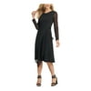 DKNY Women's Sheer-Sleeve Asymmetrical-Hem Dress (XL, Black)