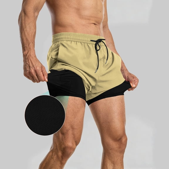 Xdegoge 2-in-1 Workout Shorts for Men Quick Dry Running Activewear with Built-in Compression Liner Pockets Lightweight Athletic Gym Bottoms Fitness Training