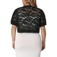 thumbnail image 3 of Agnes Orinda Women's Plus Size Cropped Cardigans Open Front Short Sleeve Floral Lace Sheer Bolero Shrugs 2X Black, 3 of 5