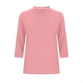 thumbnail image 4 of 3/4 Length Sleeve Womens Tops Crew Neck Dressy Casual Blouses Loose Fit Cozy Daily Pleated Shirts for Layering, 4 of 5