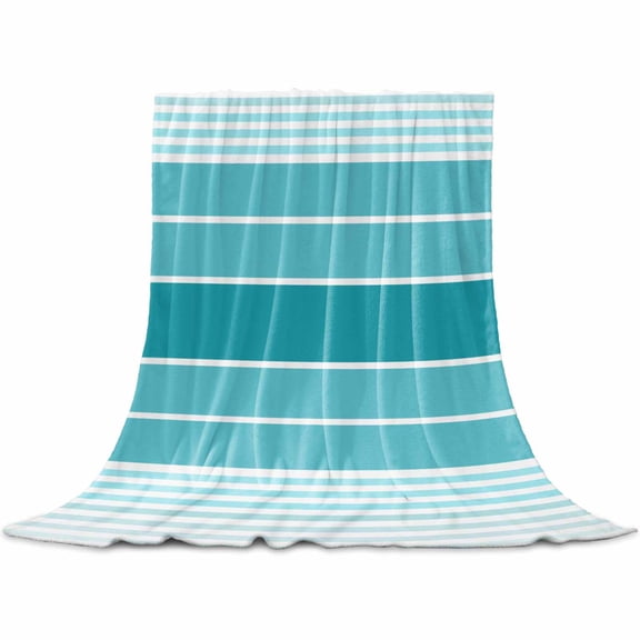Turquoise Ombre Stripe Flannel Blanket for Bed, Farmhouse Striped Gradient Soft Cozy Warm Couch Throw Blanket, Lightweight Fluffy Plush Bedding Blankets for Sofa Decor All Season 30"x40"