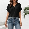 thumbnail image 4 of cocolona Summer Womens Button Down Tops V Neck Short Sleeve Loose Shirts Dressy Casual Solid Color Blouses, 4 of 7