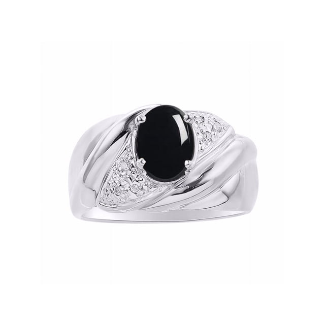 RYLOS Bagues pour Femmes Bague en Or Blanc 14K Pierre Précieuse Ovale 8X6MM et Diamants Design Classique Cabochon d'Octobre Onyx Bijoux pour Femmes Taille 8