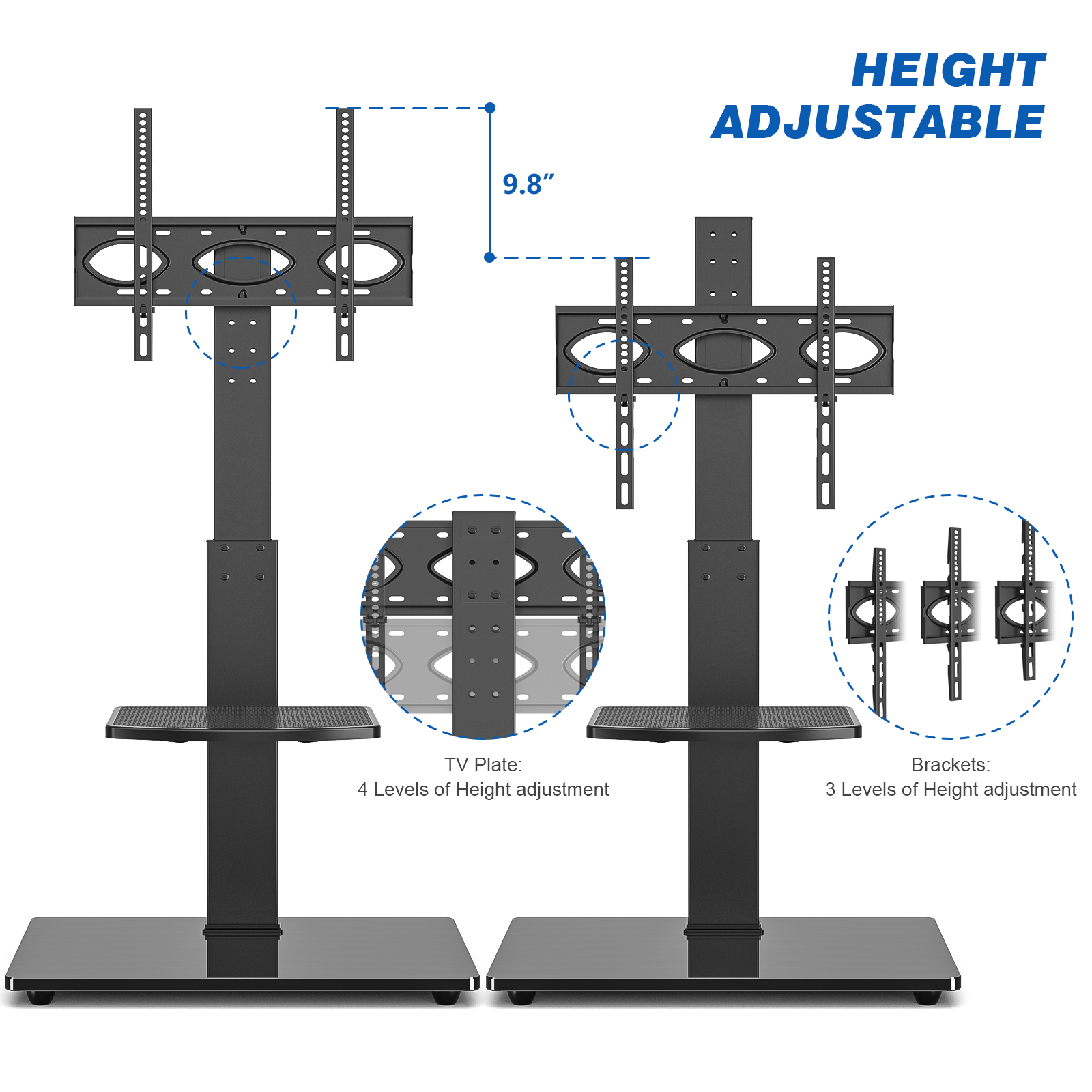 RTVR Floor TV Stand with Mount for 32-70 inch Flat Screens, Black Swivel TV Stand with Adjustable Shelf