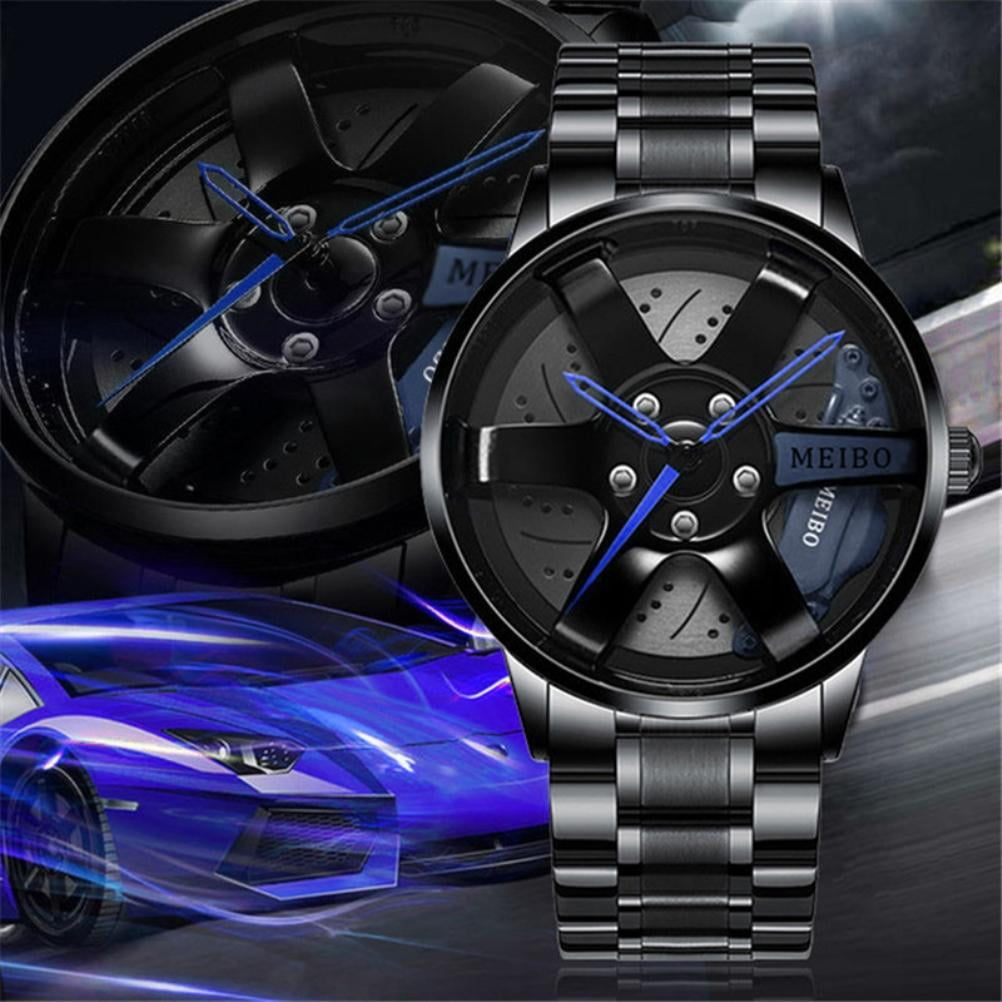 Sports Watch Car Wheel Watches Stainless Steel Watch Men S Sports Watch Waterproof Car Wheel Watches 3D Hollow Wheel Design Stainless Steel Watch