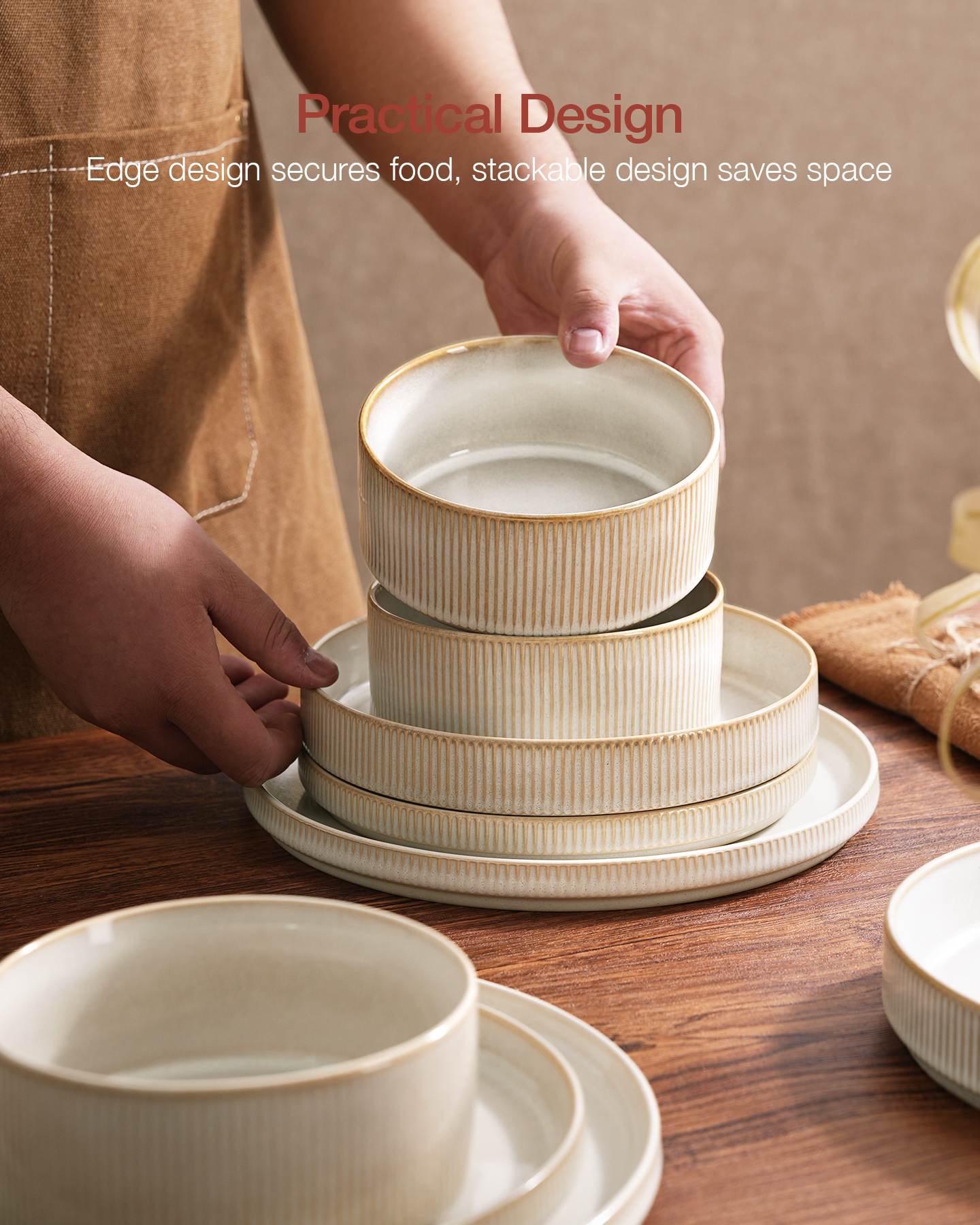 Famiware Stoneware 12-Piece Dinnerware Set, Cappuccino White photo 3