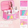 thumbnail image 2 of 4 Pcs Chenille Letter Makeup Bag Set with Zipper and Handle - Pink, Blue, Black, Beige, 2 of 5