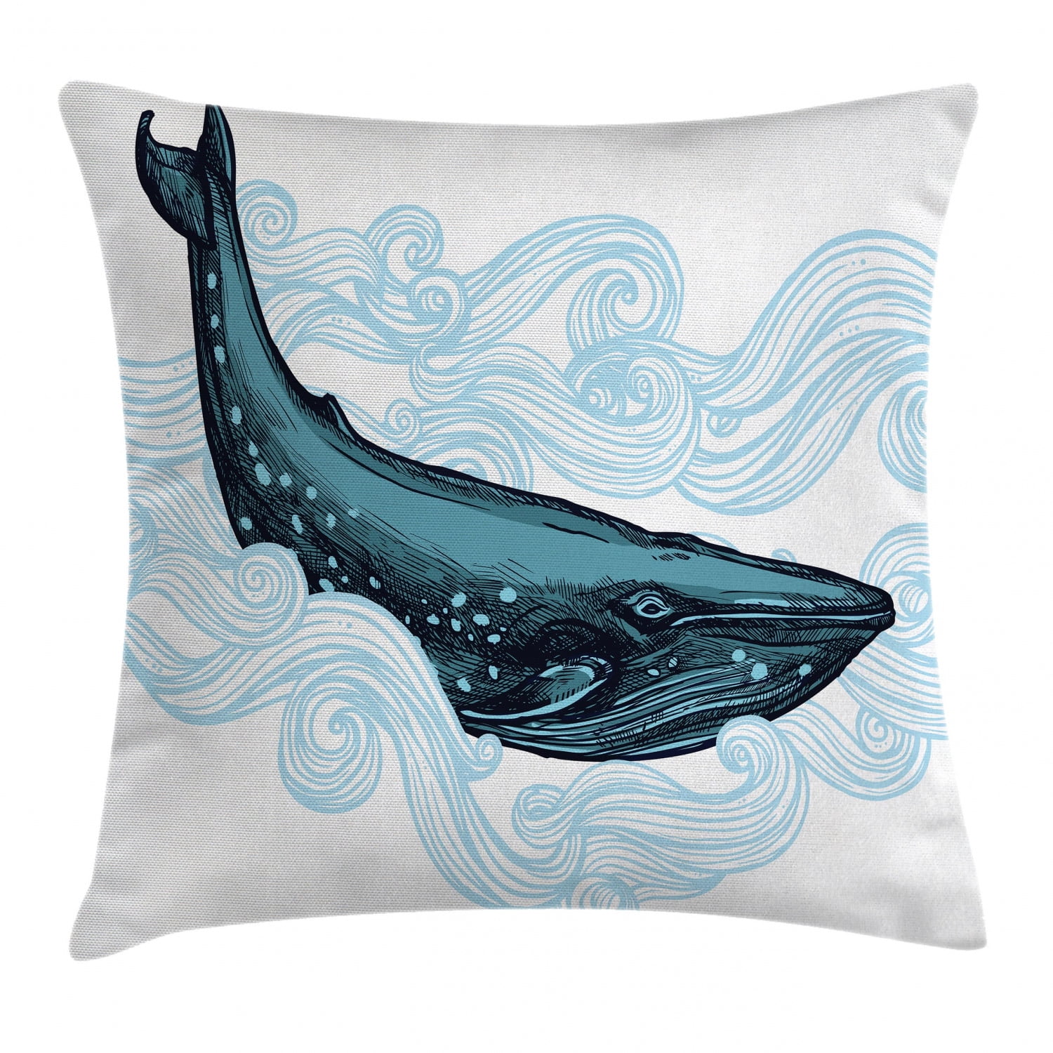 Whale Decor Throw Pillow Cushion Cover, Big Happy Whale with Ornamental